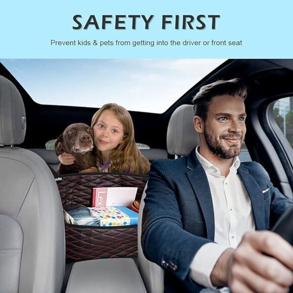 Car Bag Holder Pocket for Storage PU Leather Car Seat Organizer Kids/Pet Barrier - Picture 4 of 7